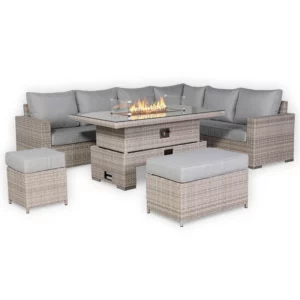 RR276F Large Corner Rattan Dining Set with Rising Firepit Table (Right Hand)