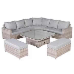 RR277 Large Equal Corner Rattan Dining Set with Rising Table