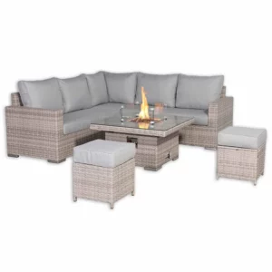RR272F Square Rattan Dining Set with Rising Firepit Table