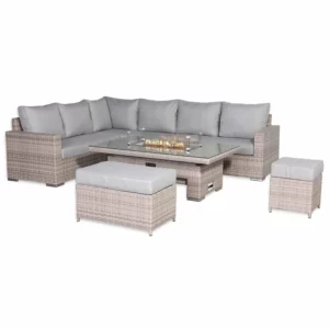 RR274F Large Corner Rattan Dining Set with Rising Firepit Table (Right Hand)