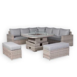 RR278F Large Equal Corner Rising Fire Pit Dining Set