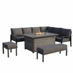 RR283F Large Corner Dining Set with Firepit Table (Right Hand)