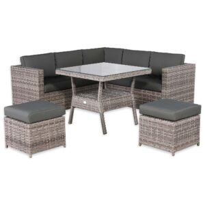 Genoa Corner Sofa Dining Set with 2 Stools in Grey - AMC Furniture